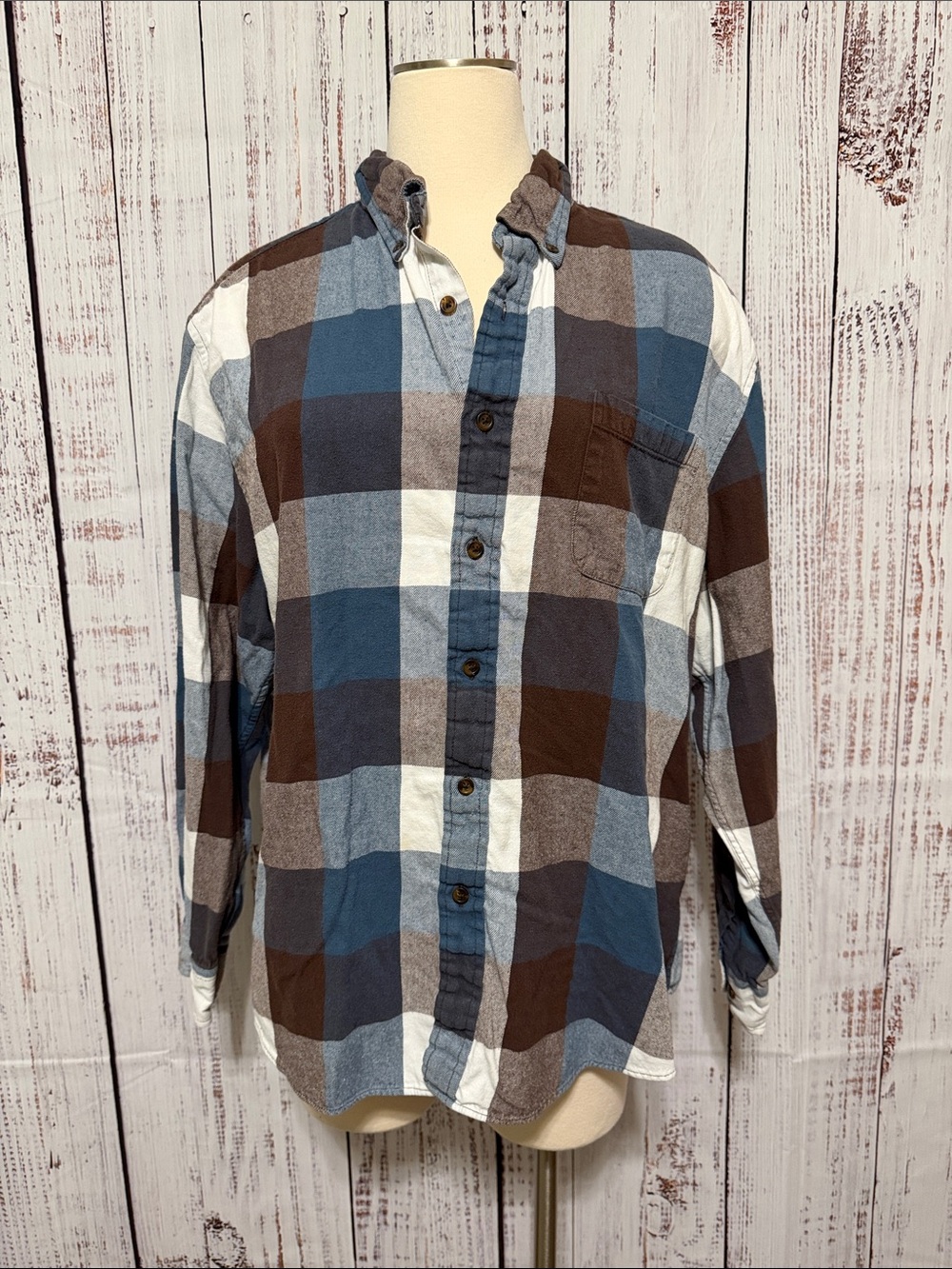 Saddlebred Blue Brown White Plaid Casual Button-Down Shirt